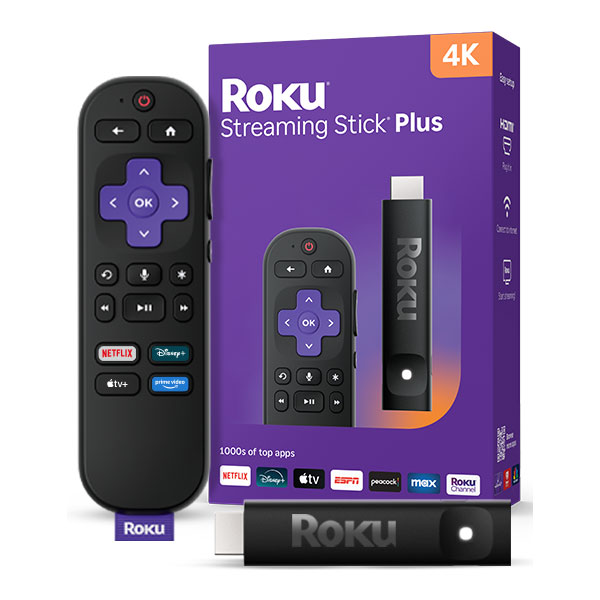 Front View Of The Roku Streaming Stick Plus In Black Finish