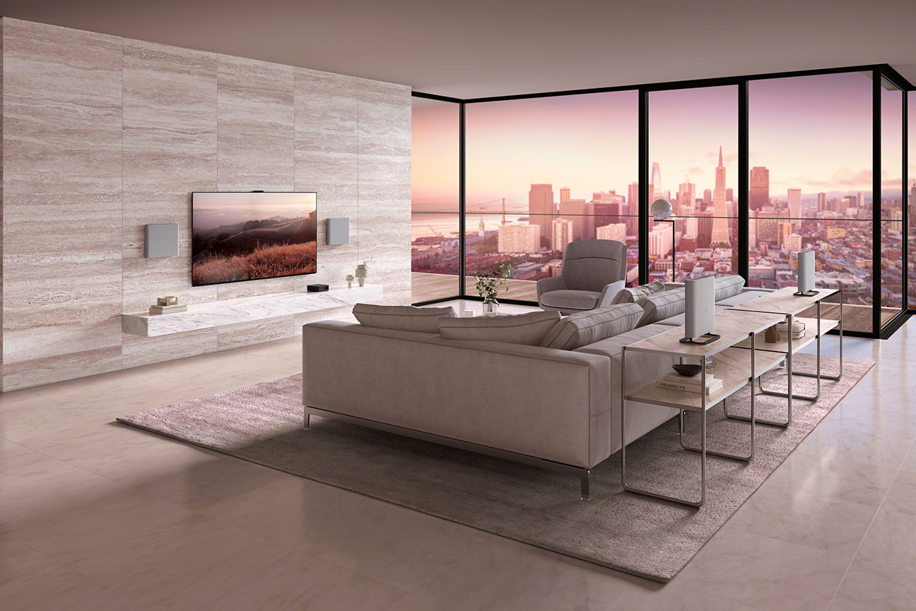 Side Angled View of Sony BRAVIA Theater Quad System in Living Room