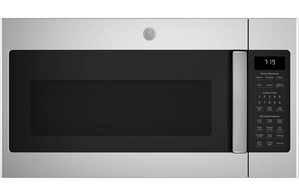 Front View of GE Microwave in Stainless Steel