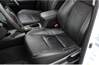 Heated leather car seats installed in front interior