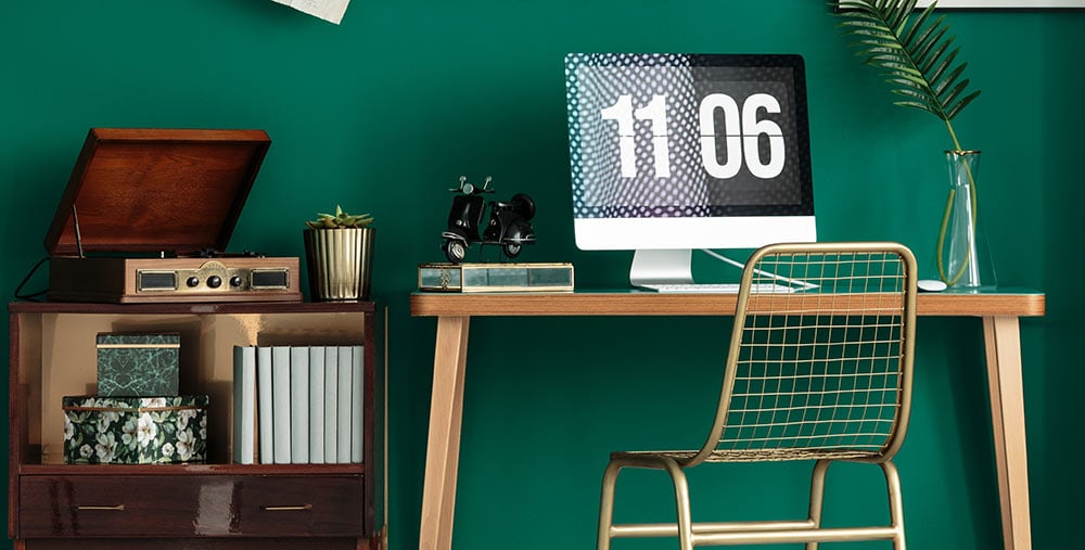 Record player next to desk