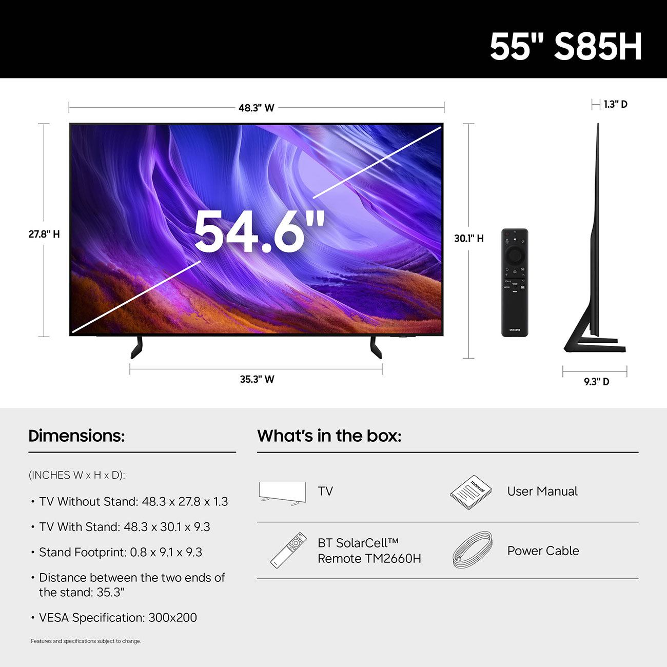 Front View of Samsung OLED TV Dimensions
