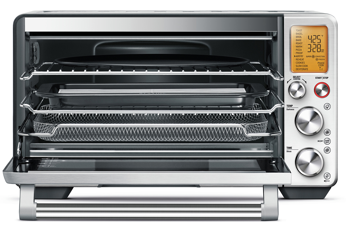 Breville The Smart Oven Pro Air Fryer Open with Empty Racks Pulled Out
