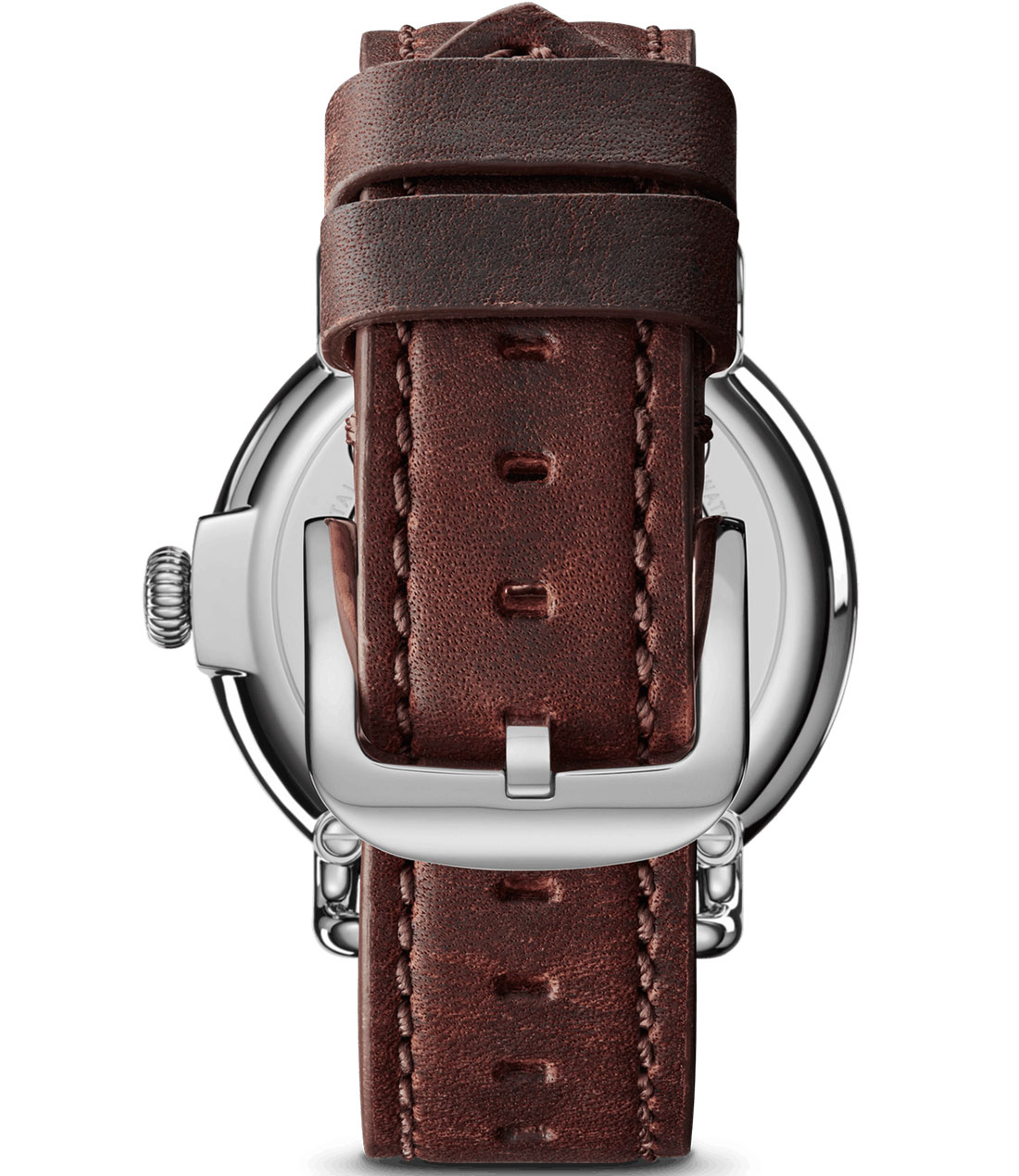 View of the Shinola The Runwell Cattail Leather Strap Watch Buckled