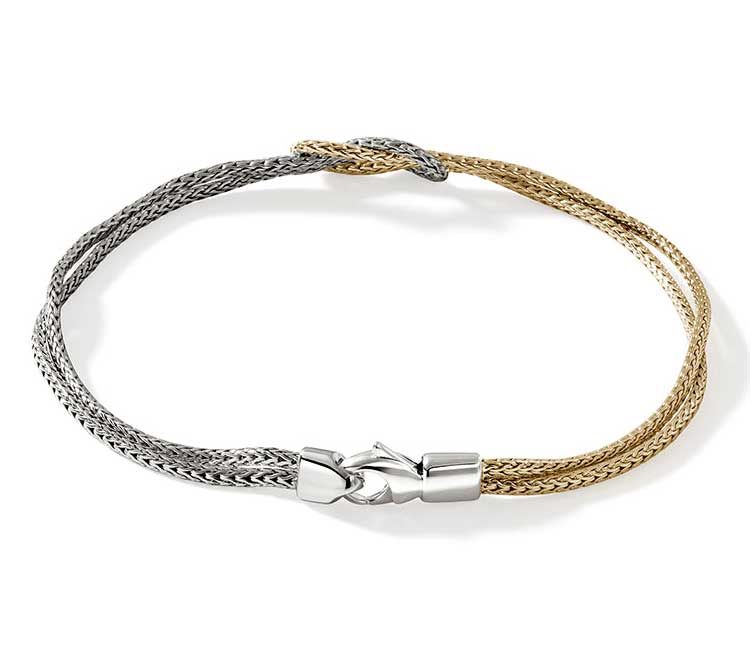 Back view of silver and gold knot chain bracelet