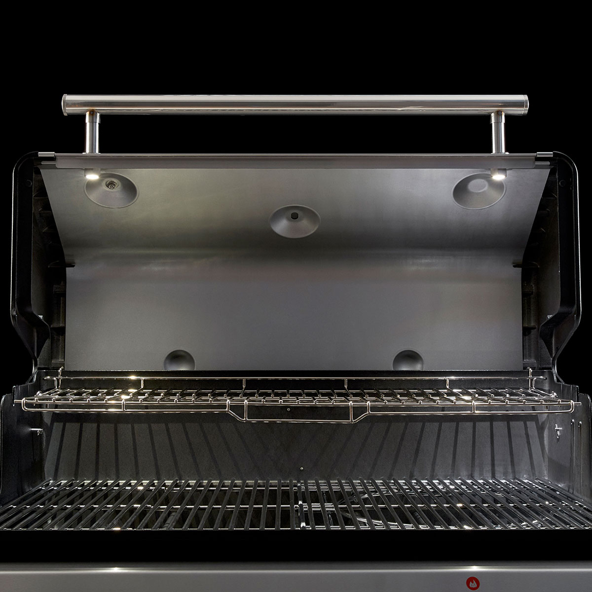 Lit Open Hood on a Weber Natural Gas Grill
