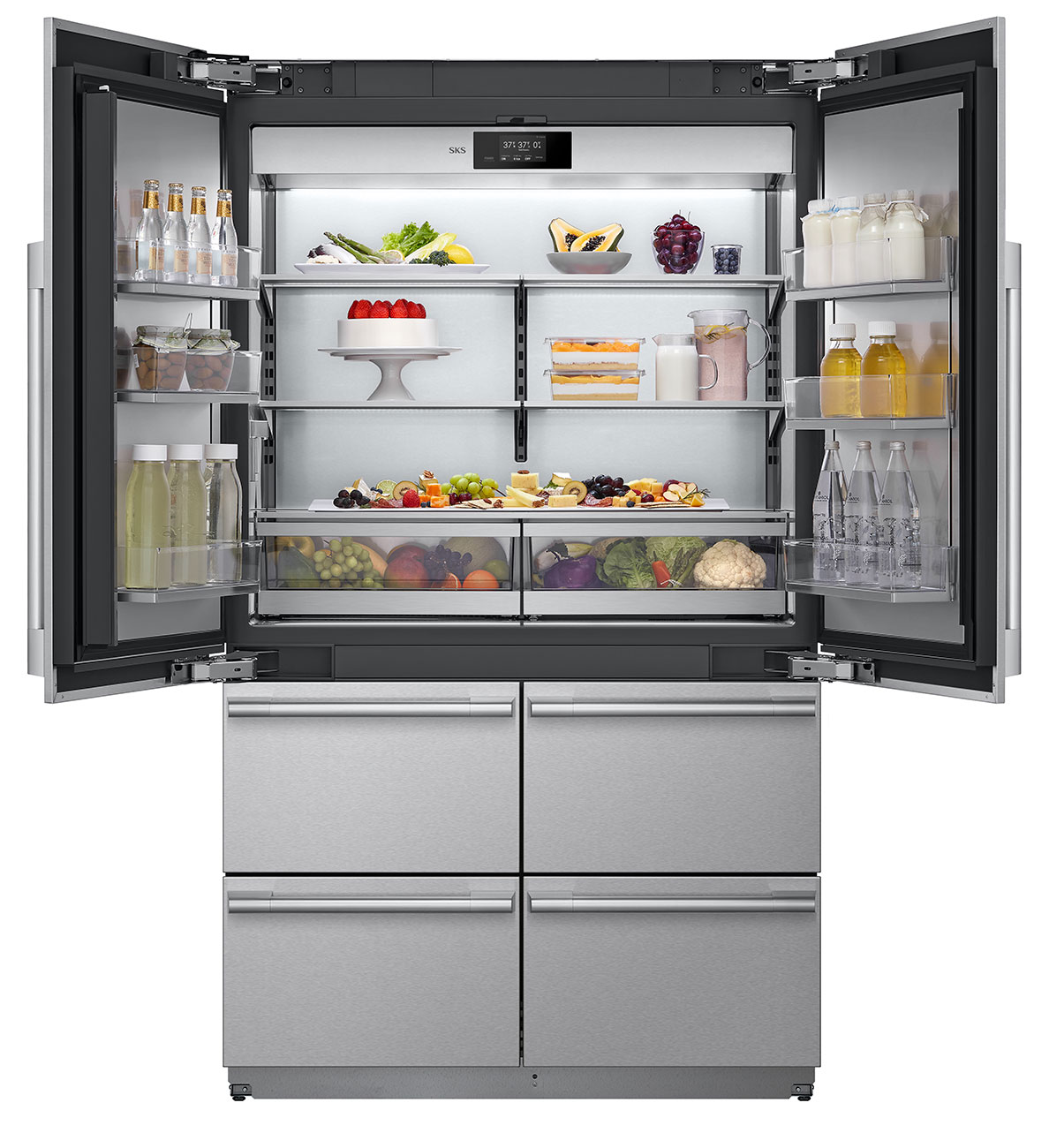 Front of Refrigerator Open with Food