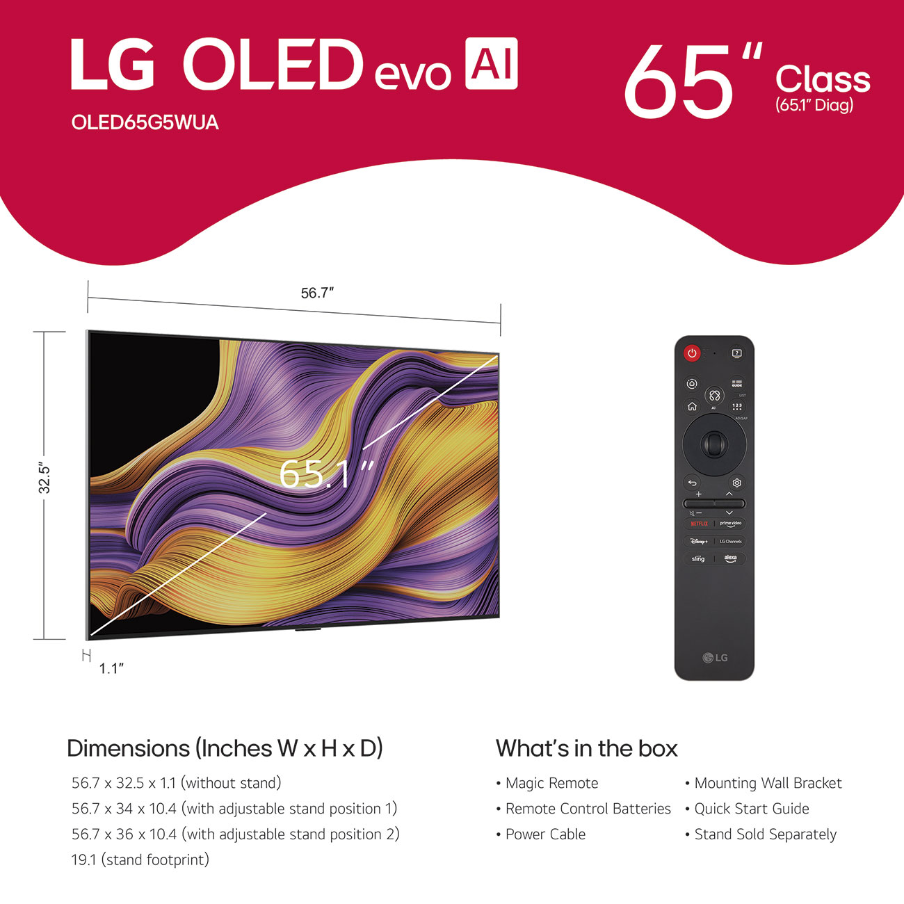 Front View of LG OLED 4K Smart TV Dimensions