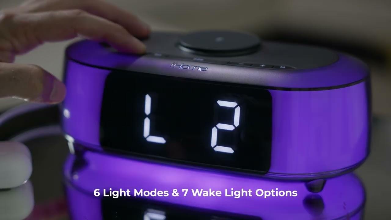Watch iHome Alarm Clock Radio with Wireless Charger, Bluetooth Speaker, and 2 USB Chargers (iBTW282)