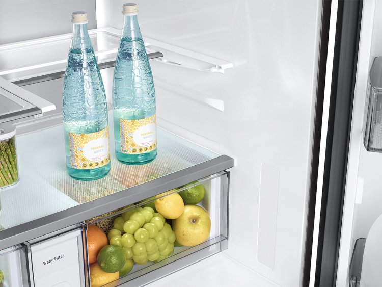 Large image of Samsung Bespoke 23 Cu. Ft. Counter Depth 4-Door French Door Refrigerator With AI Family Hub+ 36-Inch Wide in Stainless Steel - RF90F23EECRAA