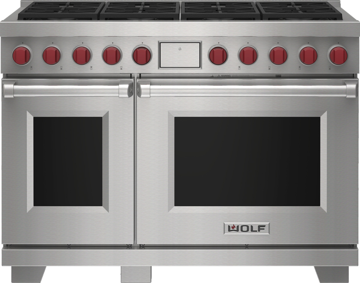 Large Image of Wolf 48" Stainless Steel Dual Fuel Range with 8 Burners