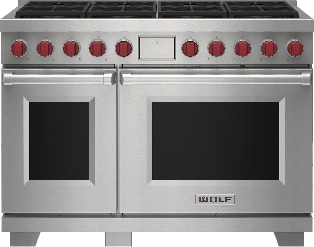 Large Image of Wolf 48" Stainless Steel Dual Fuel Range with 8 Burners