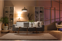 Modern living room with smart lighting control and automation