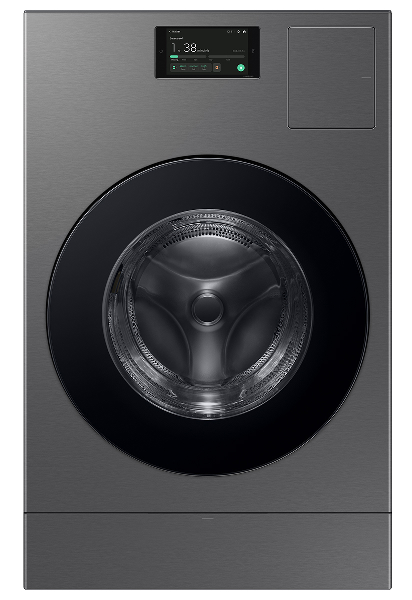 Front View of Samsung Washer And Dryer Combo in Dark Steel