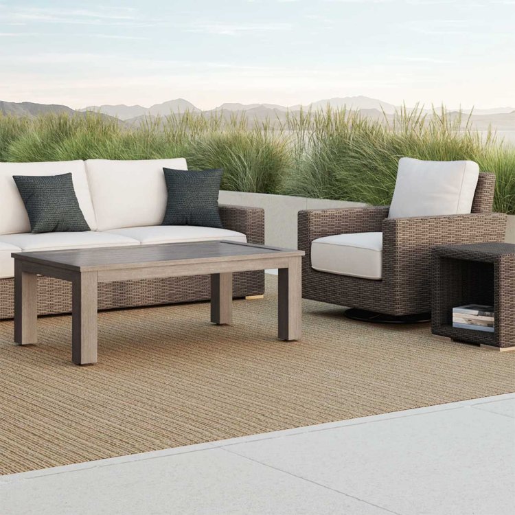 Large image of Sunset West Coronado Club Swivel Chair in Driftwood | Canvas Flax Sunbrella