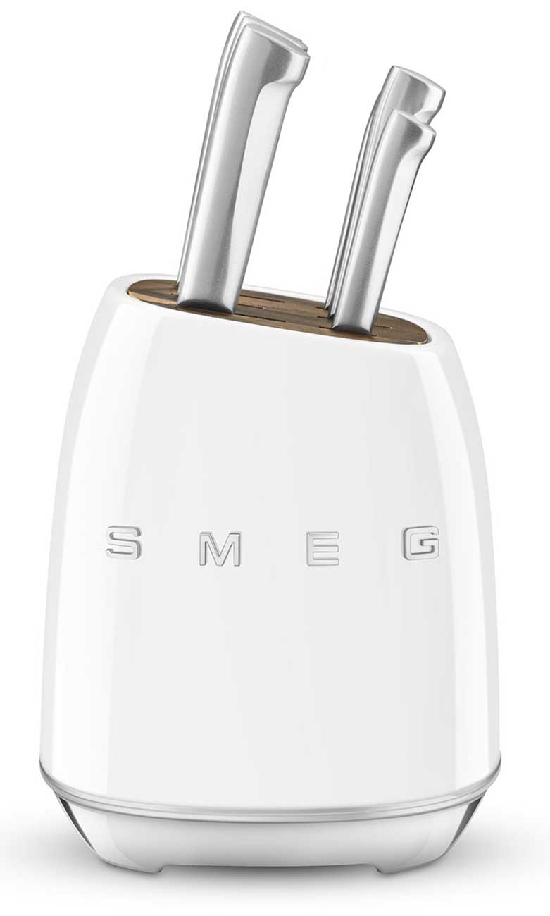 Front view of Smeg 50s Retro-Style 6-Piece Knife Block Set