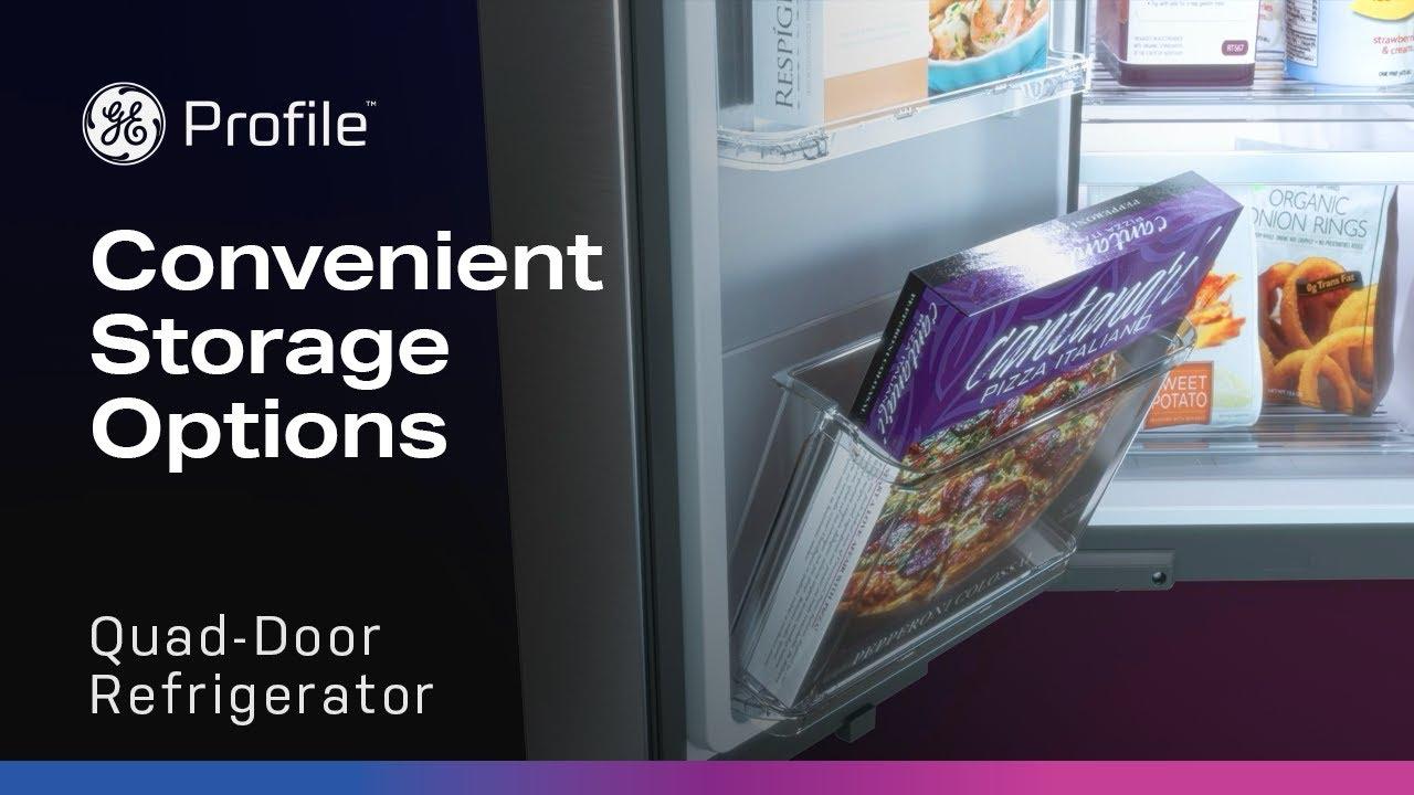 Watch GE Profile Quad Door Refrigerator with Convenient Storage Options