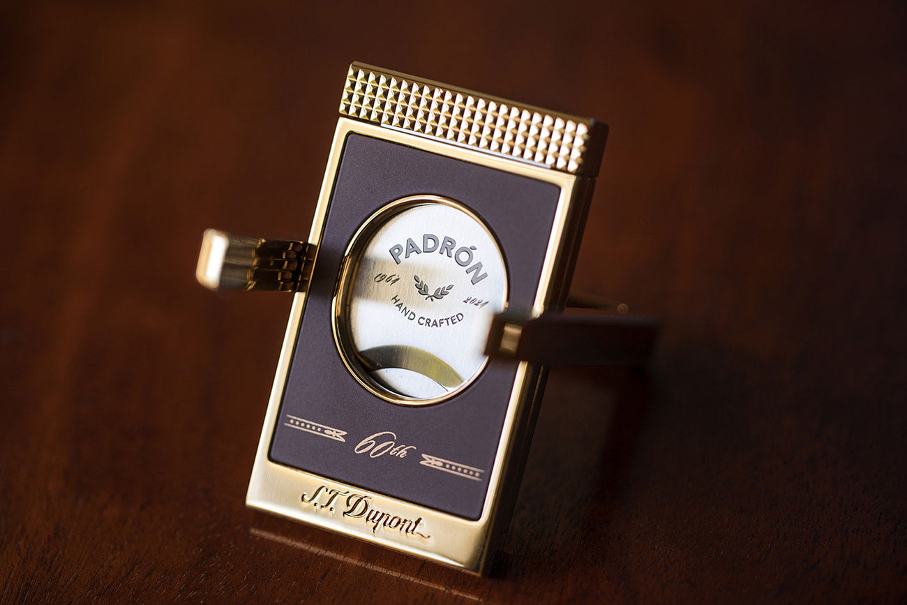 View of S.T. Dupont Padron Cigar Stand Cutter on wood table