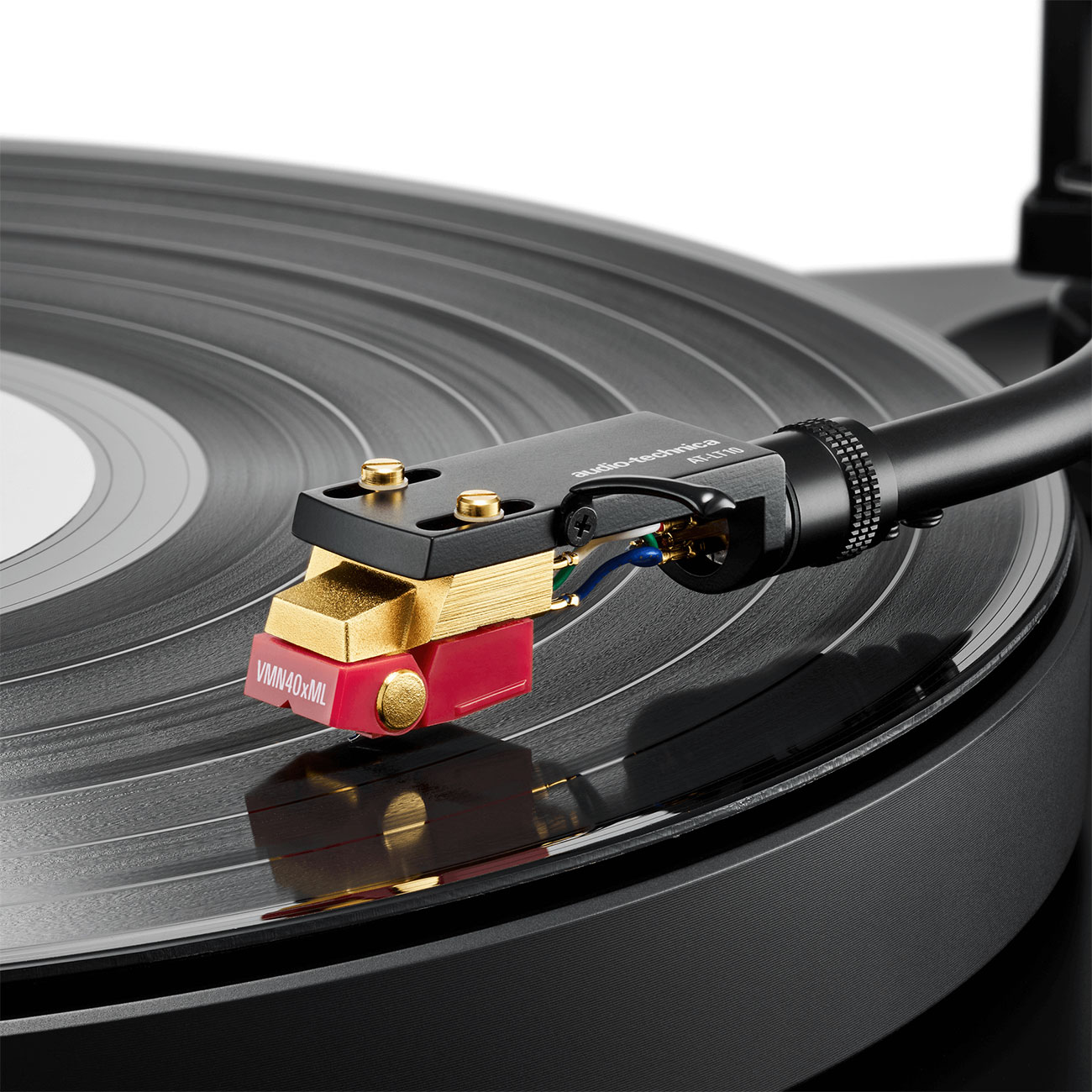 Top Angled View of Audio-Technica Cartridge with Turntable 