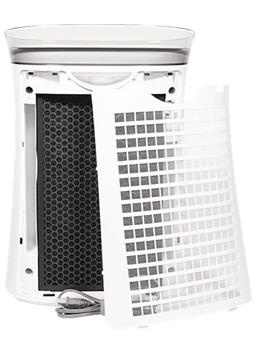 Open Vent Panel with Visible HEPA Filter on the Back of a Sharp Air Purifier
