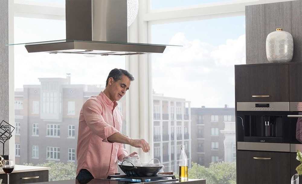 Wolf 45" Glass Cooktop Island Hood with LED Lights Abt