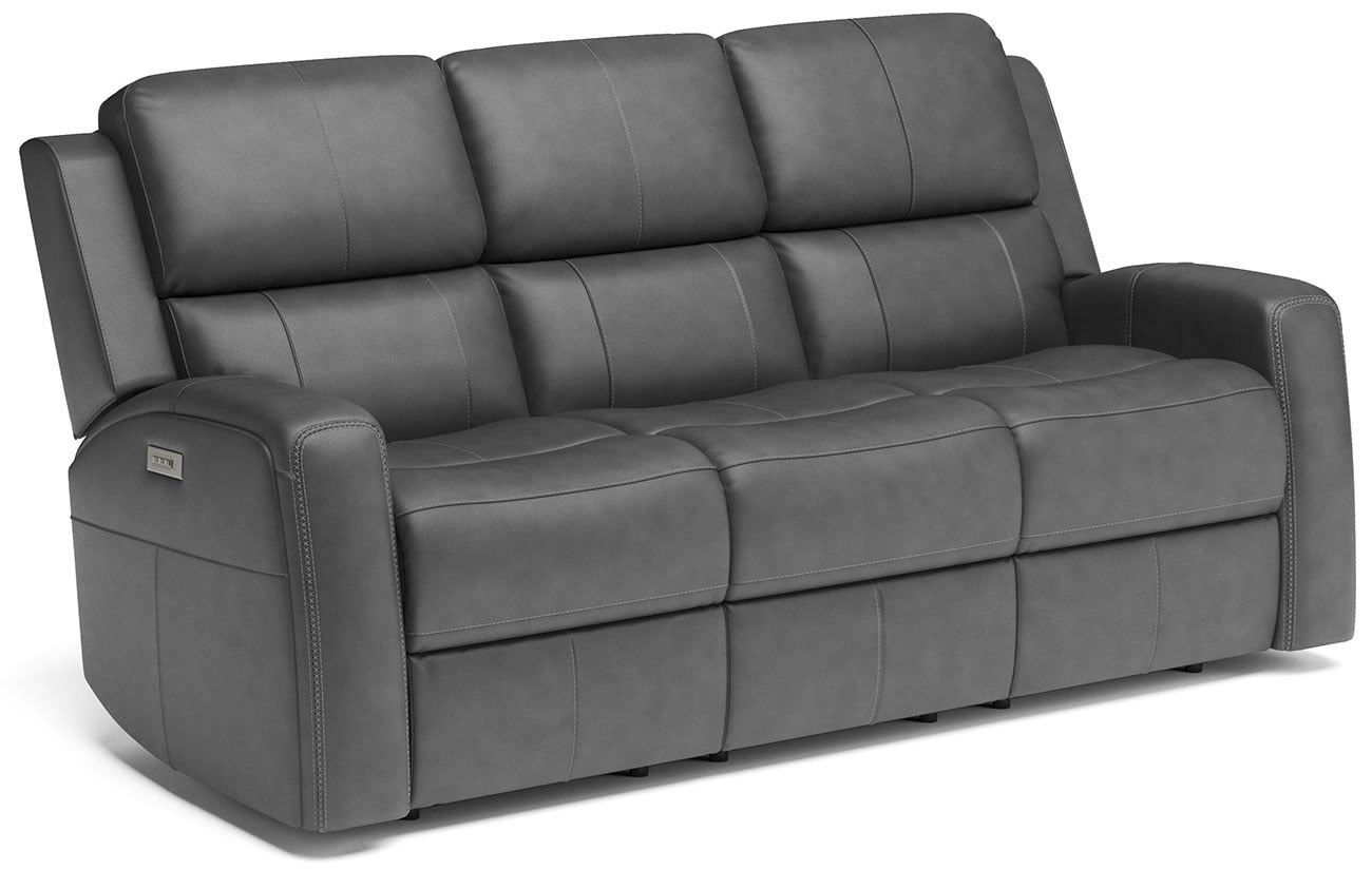 Angle view of Flexsteel Linden Gray Leather Power Reclining Sofa