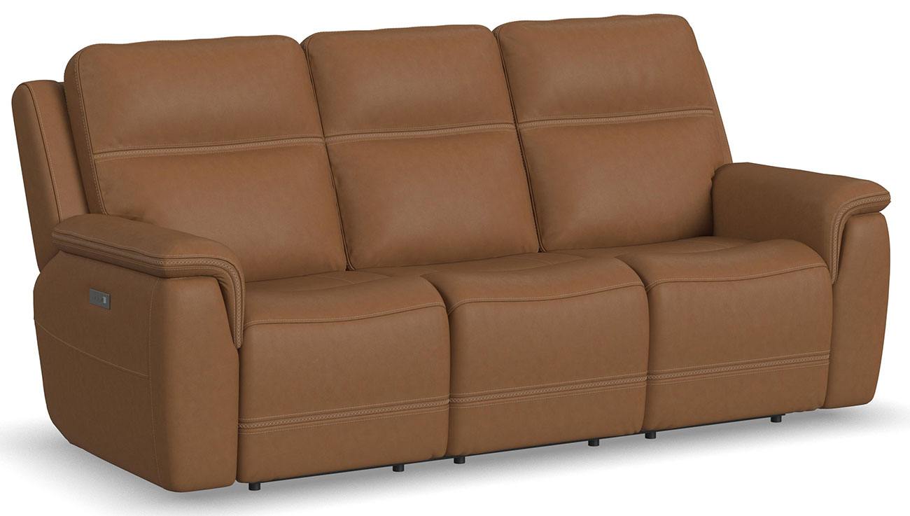 Angled view of Flexsteel Sawyer Power Reclining Sofa in Harvest Leather