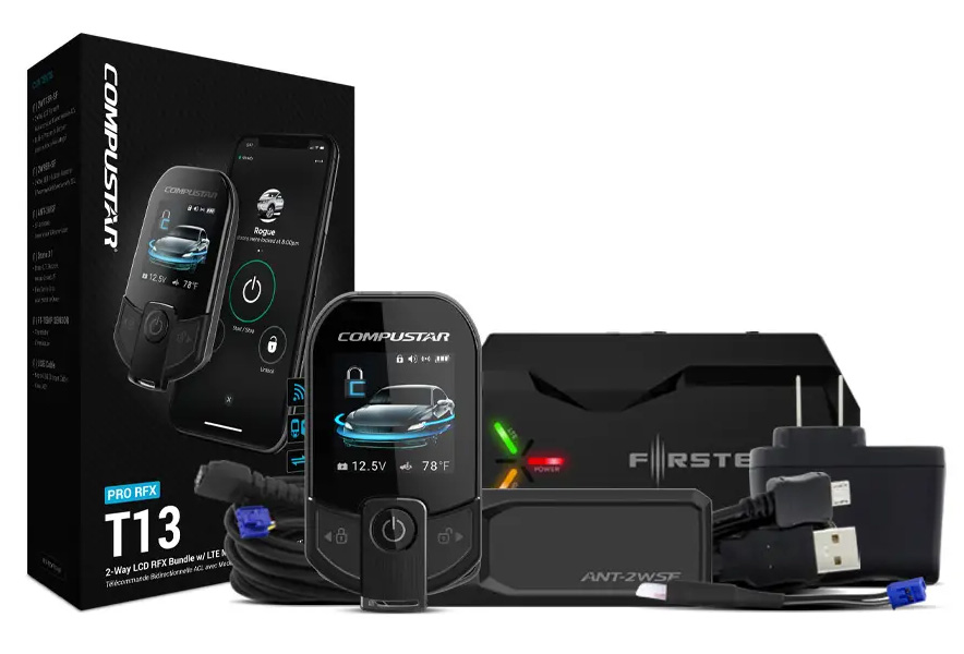 Front view of the CompuStar PRO T13 remote starter in black finish