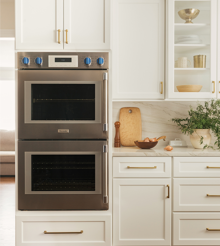 Stylish Thermador double wall oven in stainless steel, showcasing modern design and premium features.