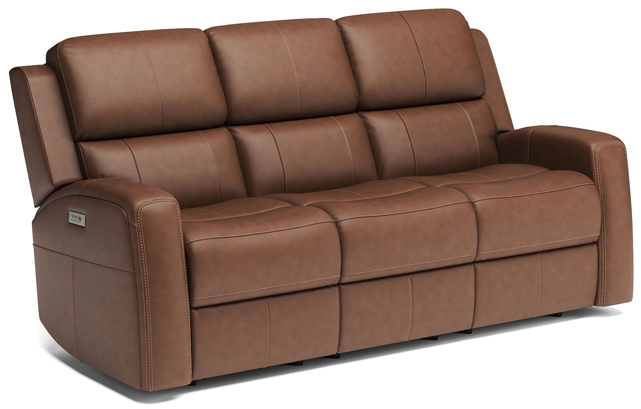 Flexsteel Linden Brown Leather Power Reclining Sofa With Power Headrests & Lumbar