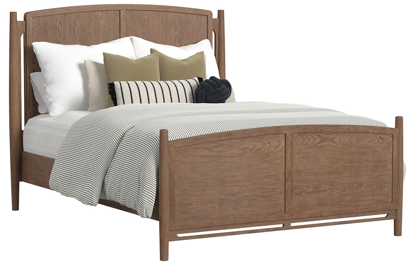 Angled view of Flexsteel Verona Queen Panel Bed in Medium Brown Oak