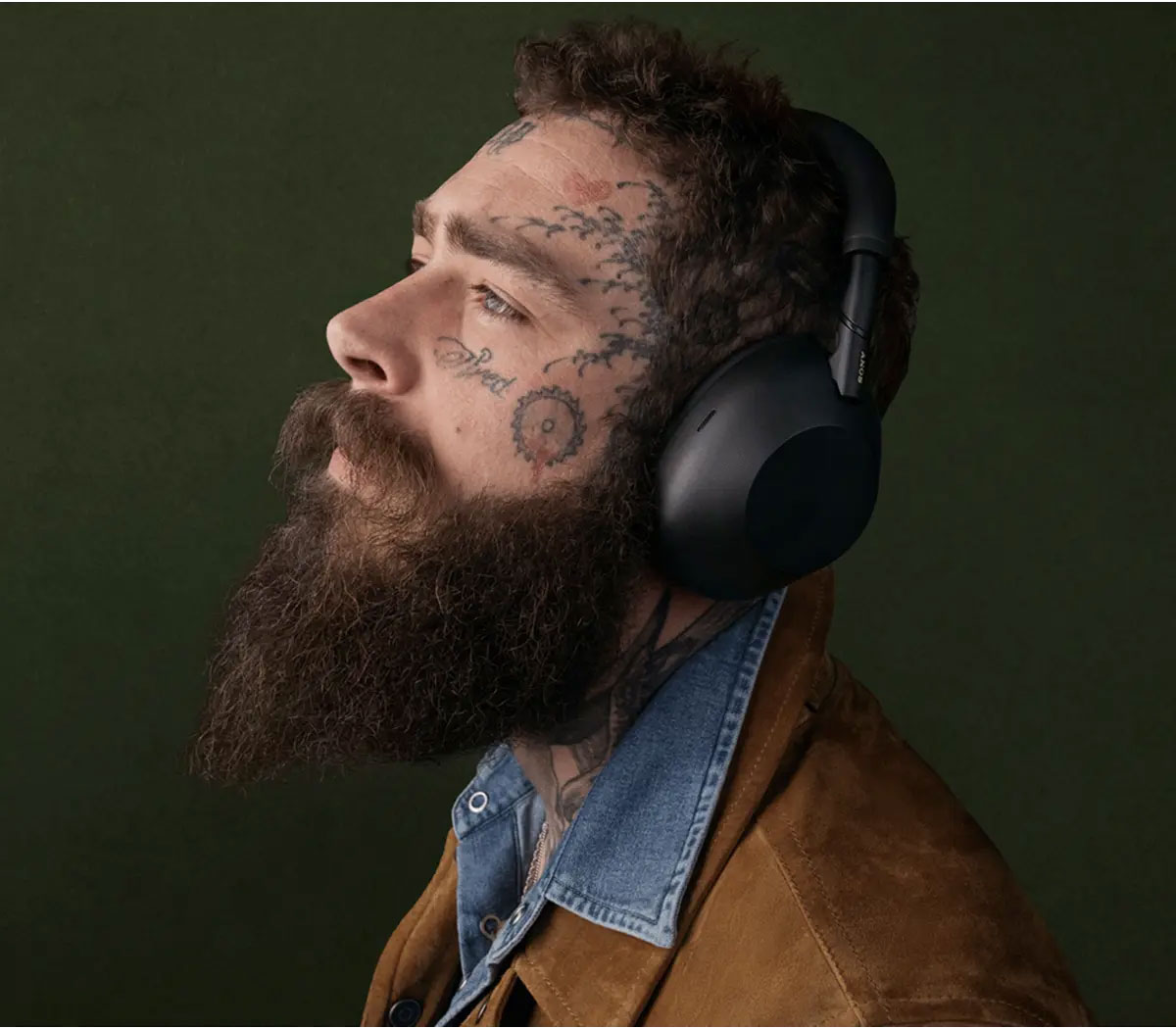 Post Malone Wearing Sony Wireless Noice Cancelling Headphones