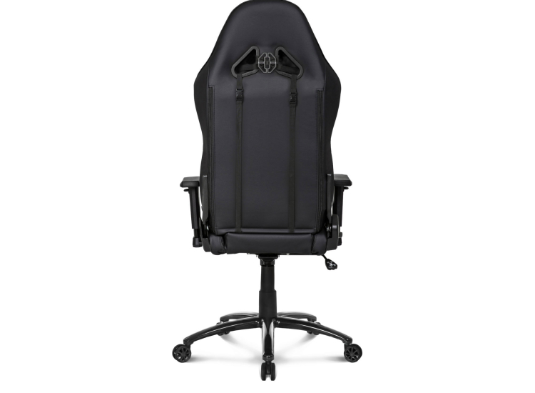 Back view of black gaming chair on stand-alone
