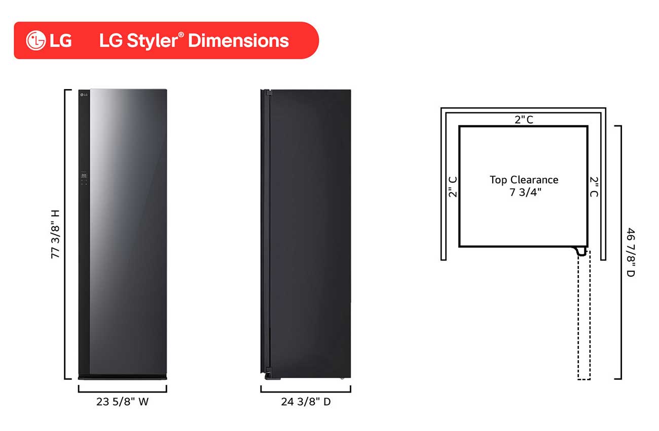 LG Styler Smart Steam Closet Dimensions Detail