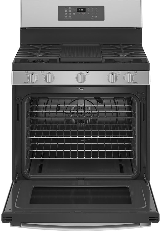Large image of GE Profile 30" Fingerprint Resistant Stainless Steel Freestanding Self Clean Gas Range With No Preheat Air Fry
