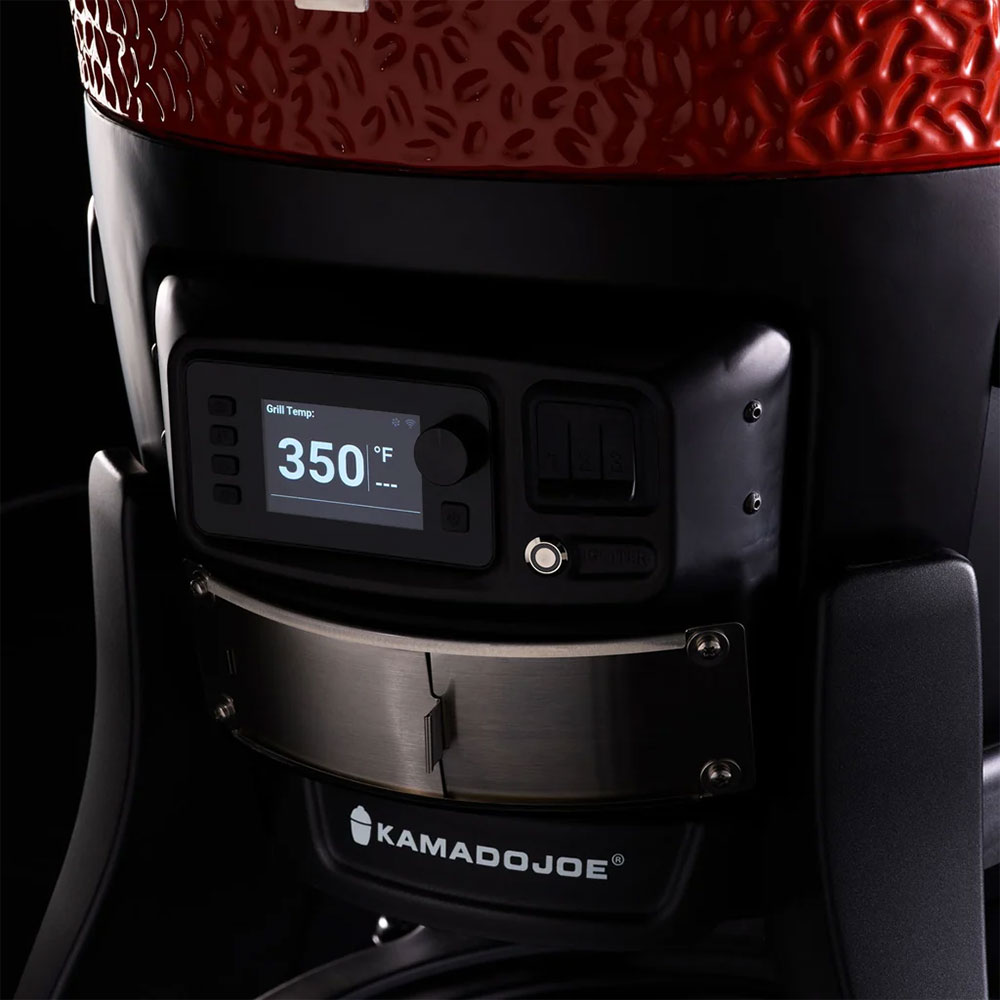 Kamado Joe Charcoal Smoker and Grill with Actovated Temp Settings Visible on the Digital Kontrol Baord