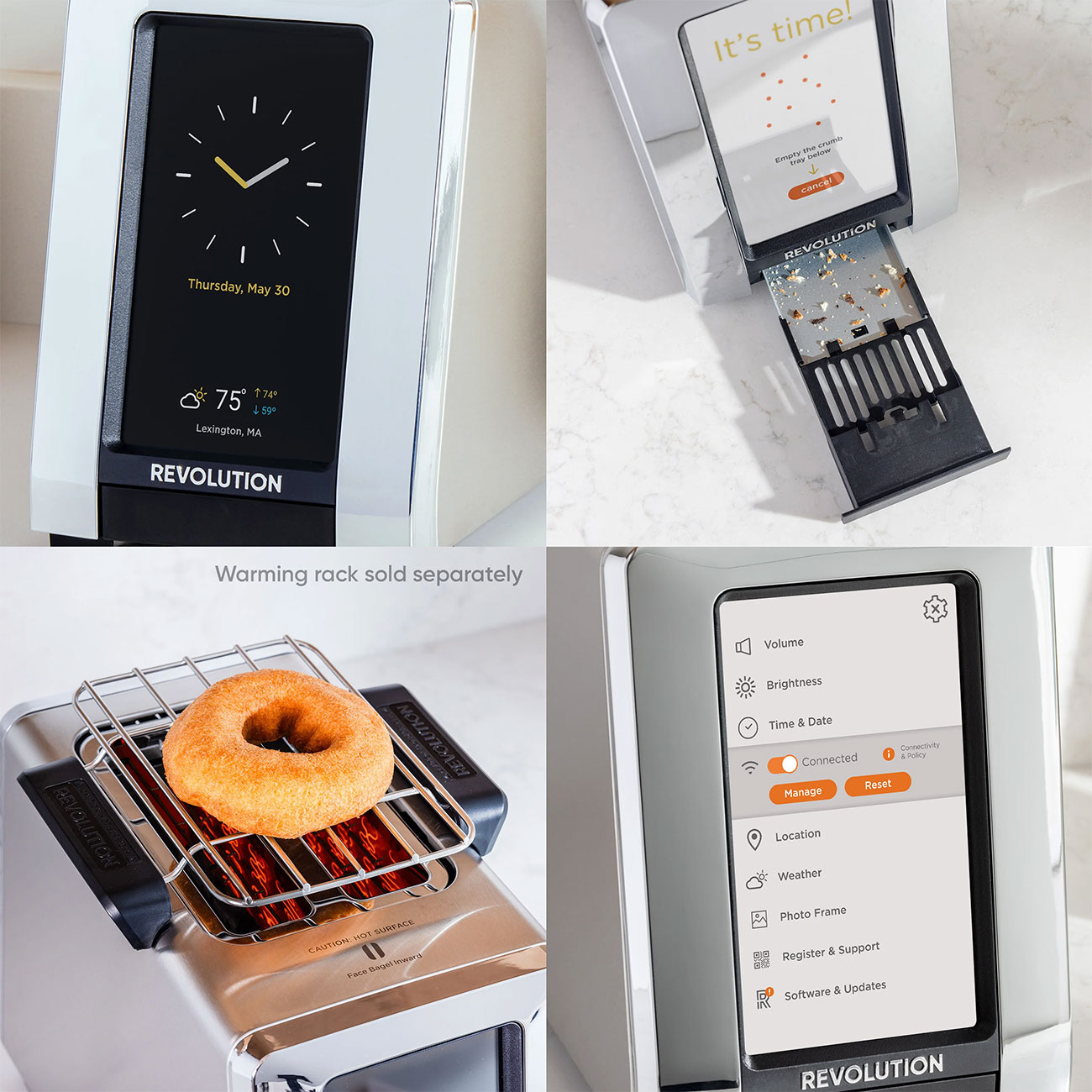 Top View of Revolution Cooking Toaster On Kitchen Showing Different Screens  