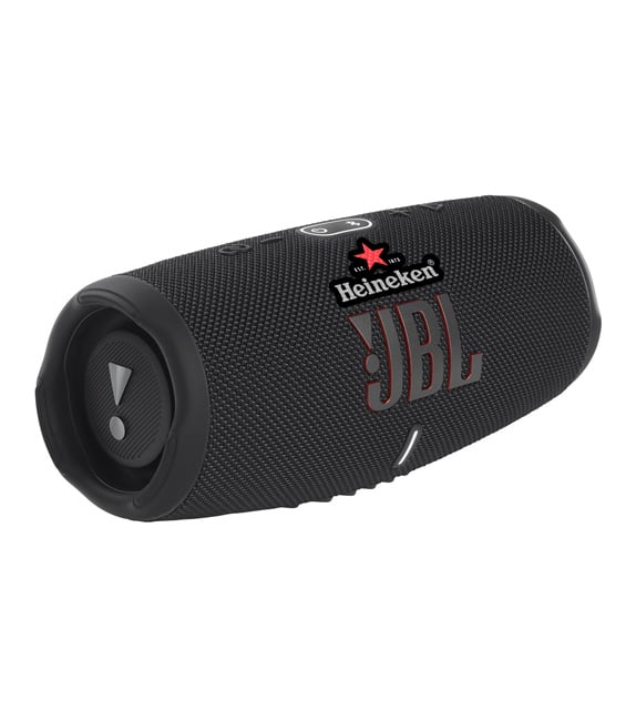 Heineken branding on JBL Charge 5 speaker using heat transfer printing
