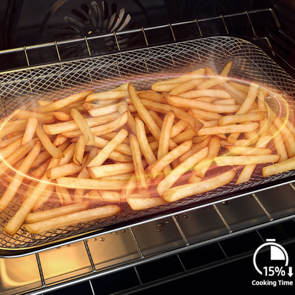Air fry cooking feature with crispy results in oven