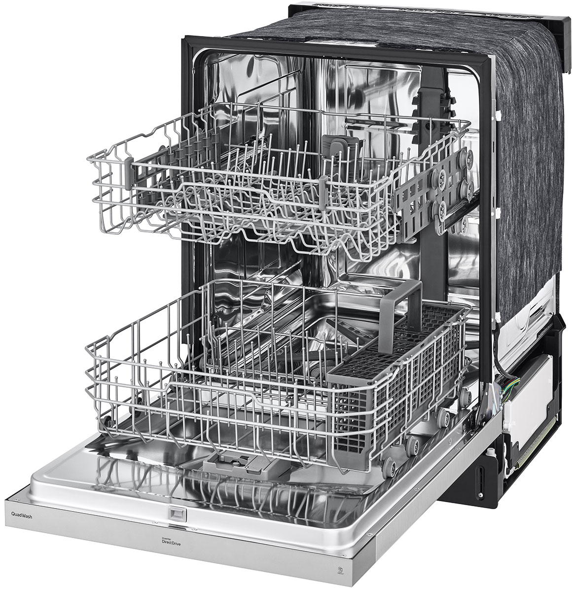 Empty Dish Racks Pulled Out on a Stainless Steel LG Dishwasher
