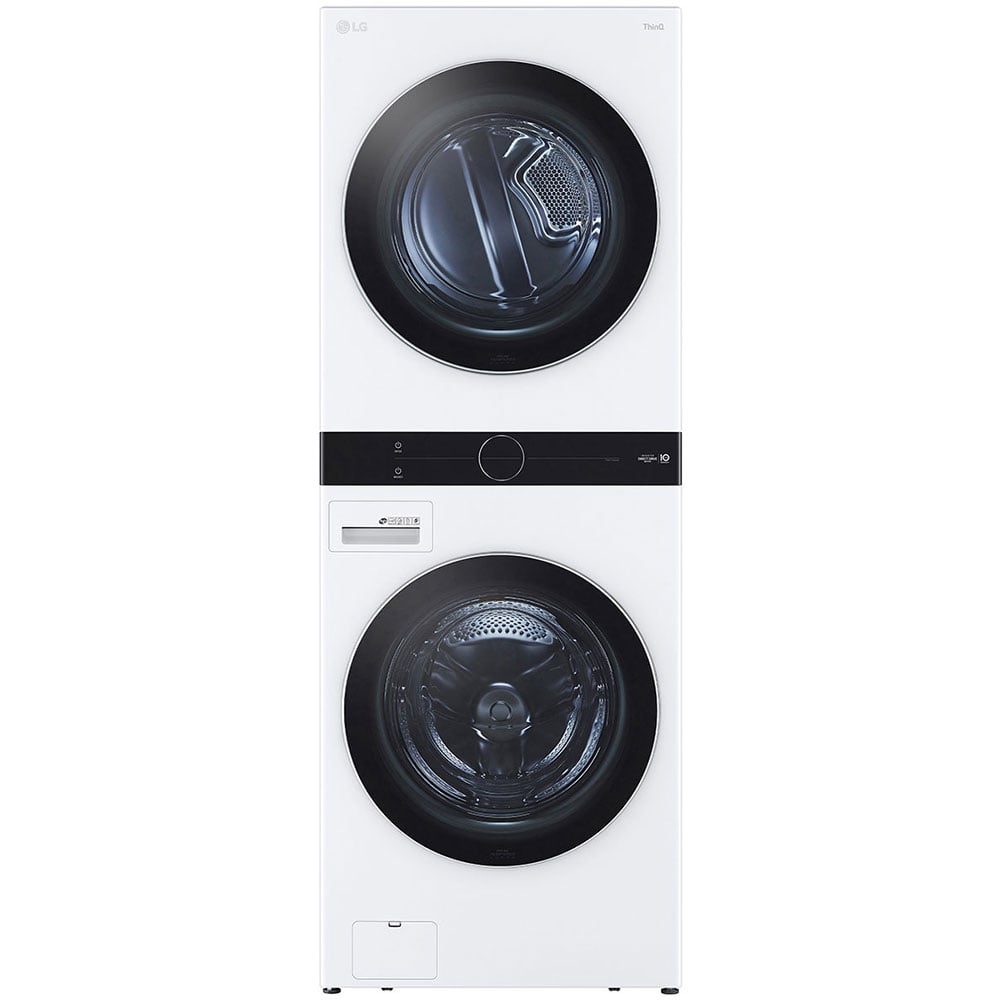Front Image of Stacked Washer and Dryer in White