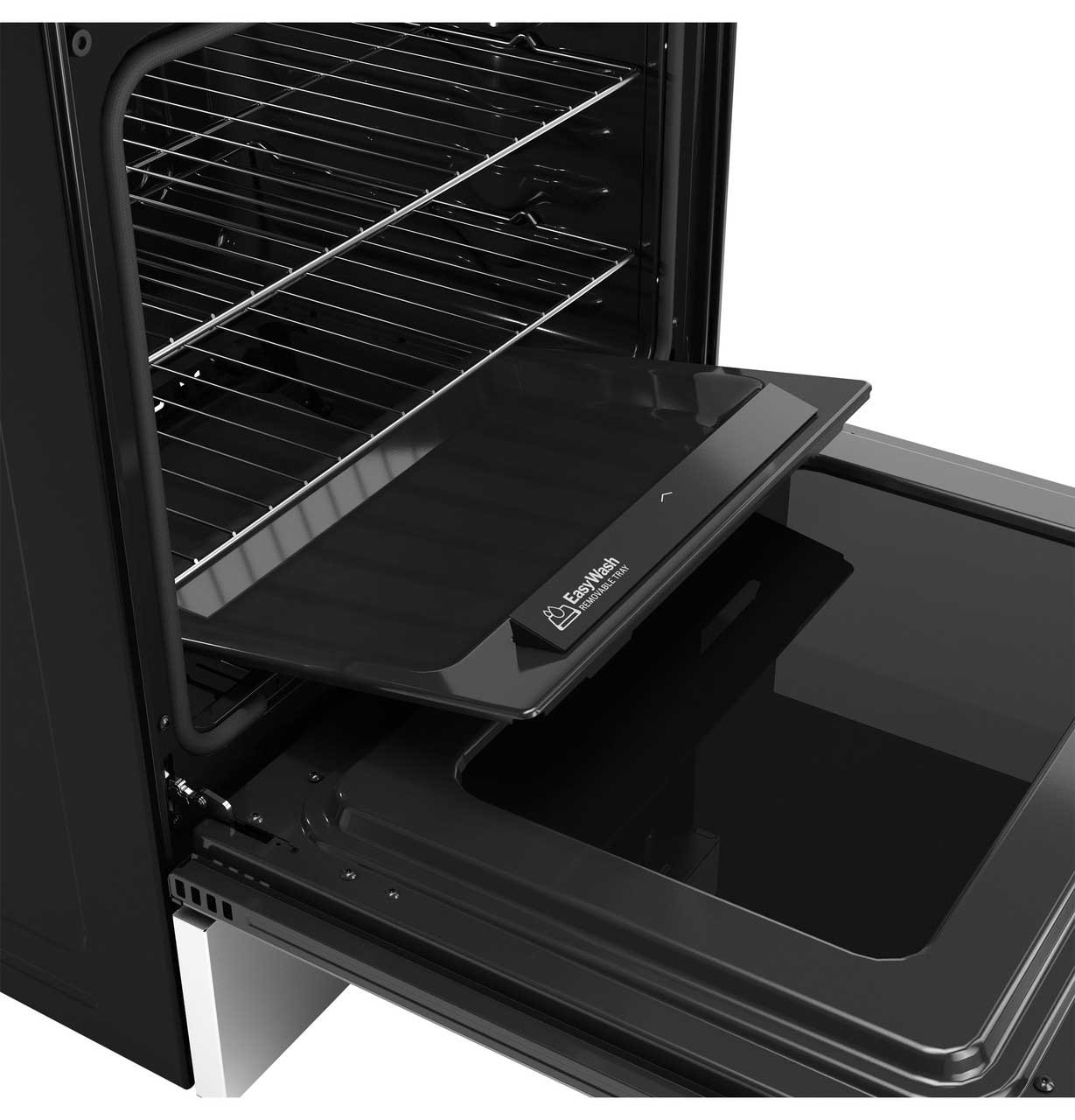 Angled View of GE Range Open With EasyWash Tray