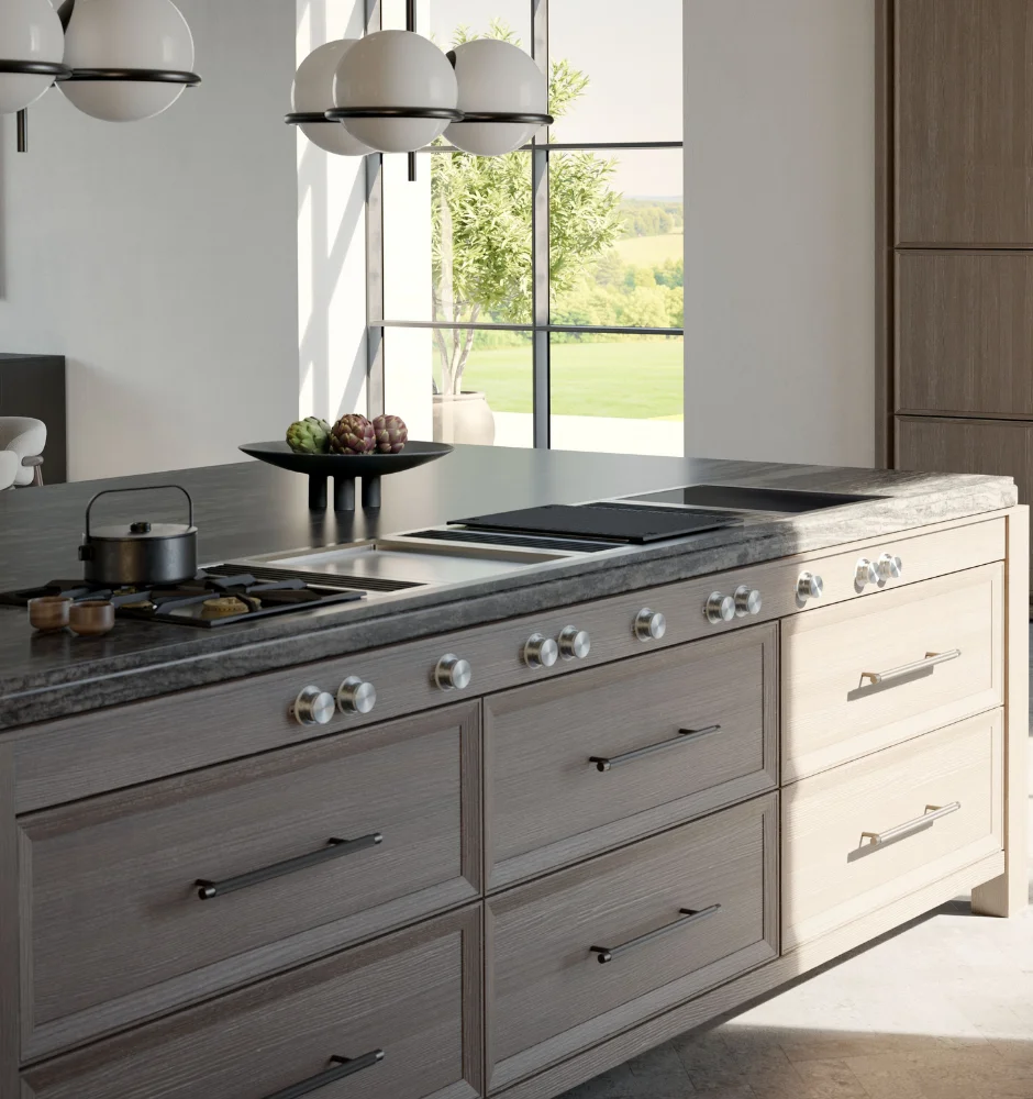 Stylish kitchen featuring a Gaggenau gas cooktop, showcasing modern design and culinary efficiency
