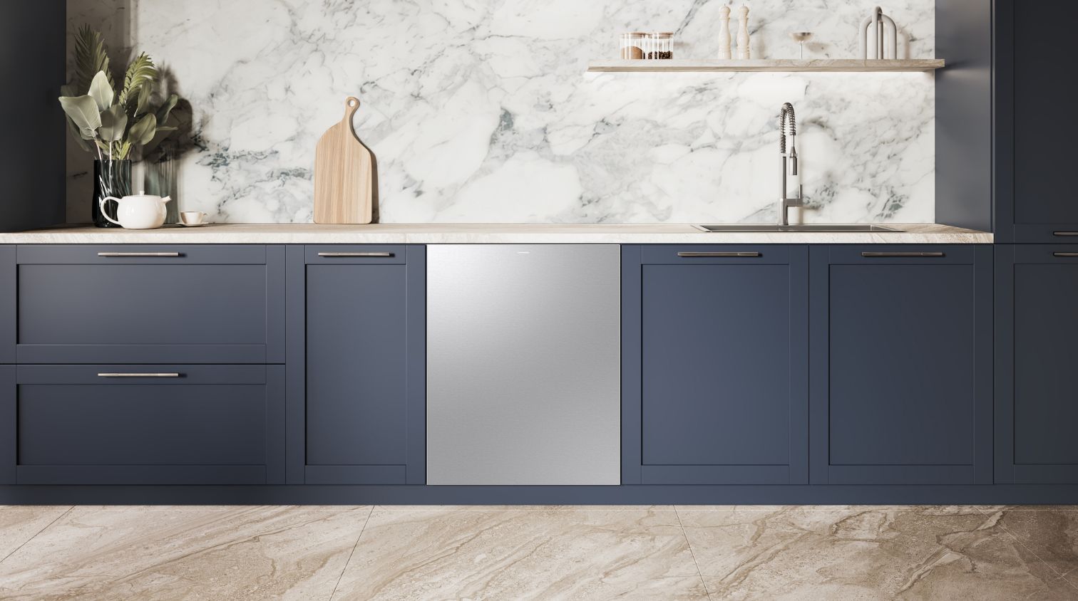 lifestyle of a samsung washer and dryer combo unit in a styled laundry room