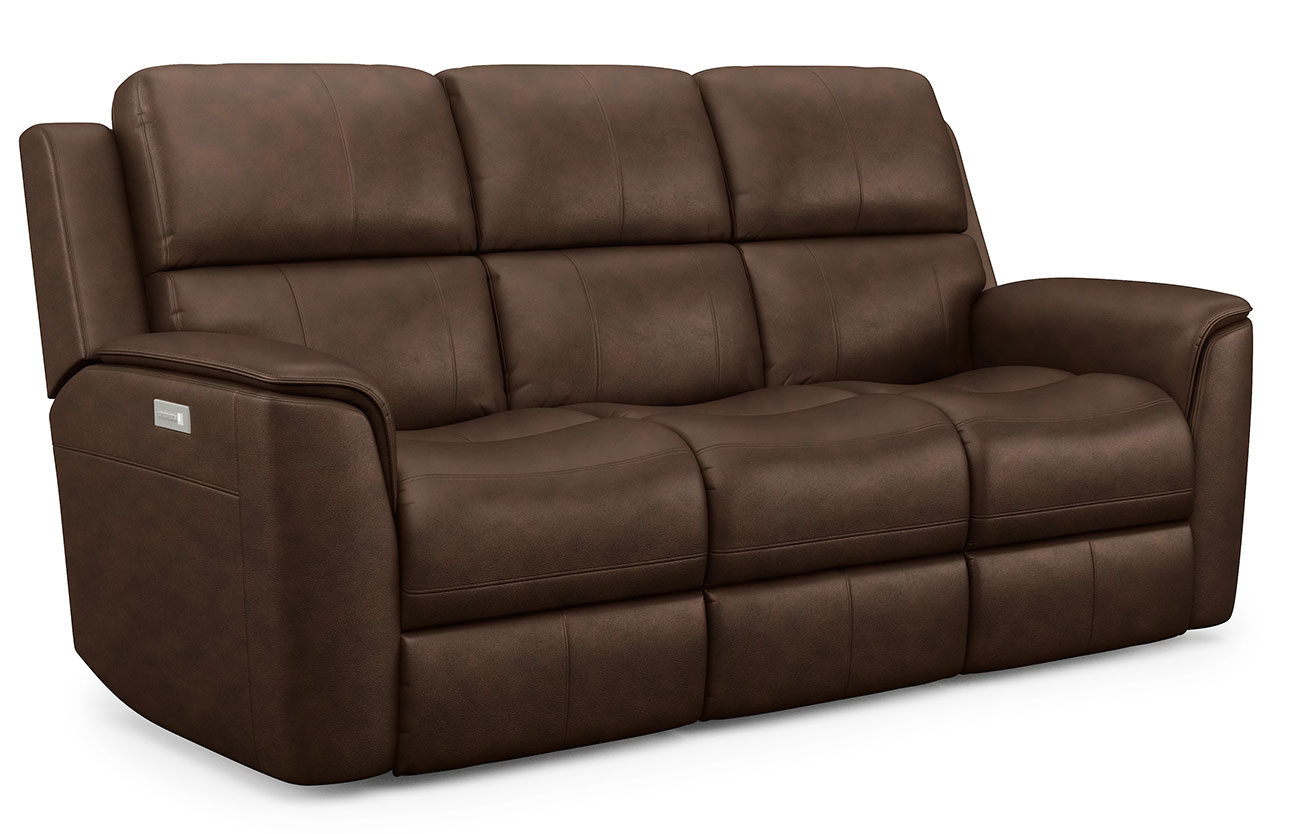 Angled View of the Flexsteel Henry Hickory Power Reclining Sofa w/ Power Headrests & Lumbar
