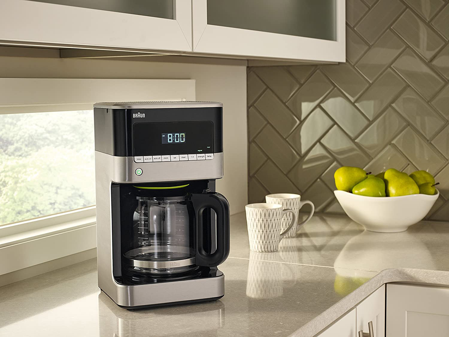 Front Angled View Image of Coffee Maker On Counter 2