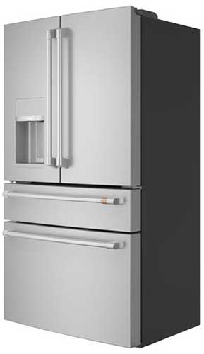 Right-angle view of closed refrigerator.