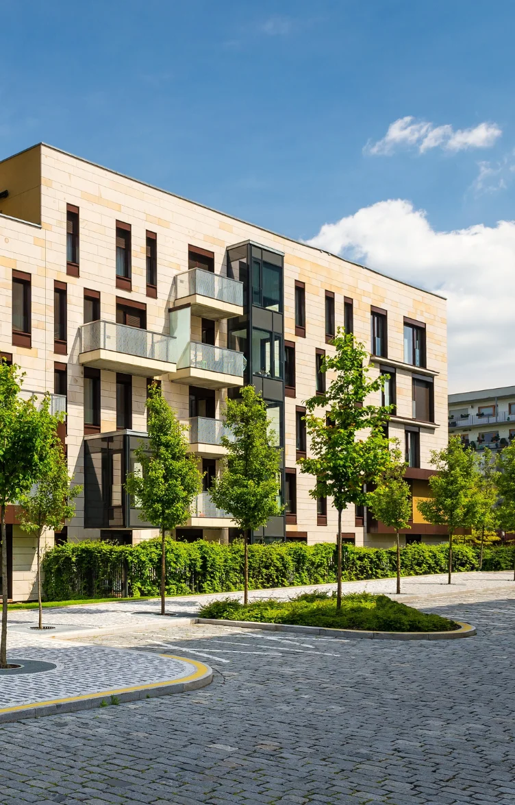 Modern condominium building with balconies