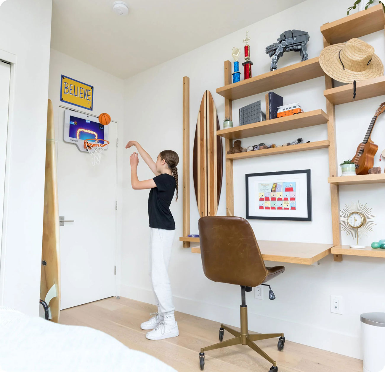 Huupe mini Basketball Hoop in Bedroom Setting 2