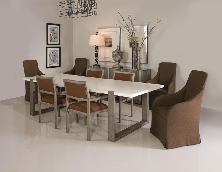 Large image of Bernhardt Hadleigh Dining Table in White Plaster | Rustic Gray